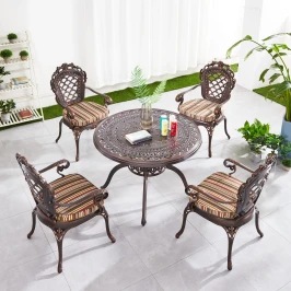 Комплект из литого алюминия стол ОРХИДЕЯ «ORCHID» D100 арт.6053 + 4 кресла ФИНЛЯНДИЯ-4 «FINLAND-4» арт.6001