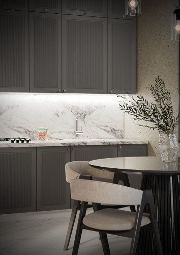 Модульная трехуровневая кухня Моцарт 3400 Монблан софт МФД прямая