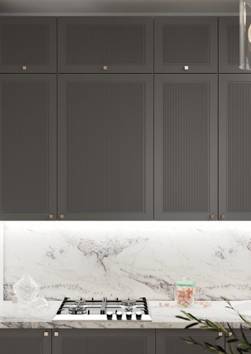 Модульная трехуровневая кухня Моцарт 3400 Монблан софт МФД прямая