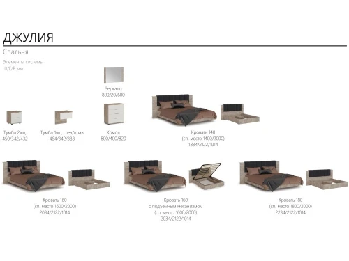 Спальня «Джулия» 3 дв шк, Крафт серый/белый глянец