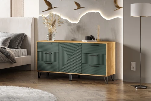 Комод Флэш (1500), Браш Мени Грин, Дуб Крафт