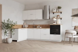 Готовая кухня КГ Угловой 1500х2700 (с пм) , Белый софт матовый  Арника РМ в.2