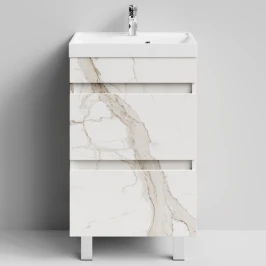 Тумба Бест 50  напольный, Мрамор Белый натур милк ПВХ 2537 Vodok с раковиной в комплекте