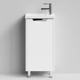 Тумба Бридж 40 напольный, ручка лира, белый, правый Vodok с раковиной в комплекте
