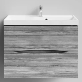 Тумба Лайт 80 подвесной, Лиственница структурная контрастно-серая ПВХ 64202 Vodok с раковиной в комплекте