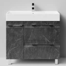 Тумба Мальта 90 напольный, ящики и дверь, Мрамор Графит софт тач ПВХ 4044-3, левый Vodok с раковиной в комплекте