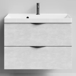 Тумба Марко 80 подвесной, ручки Черные, Белый камень ПВХ 57805 Vodok с раковиной в комплекте