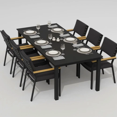 Обеденная группа DOLLA BONTA каркас карбон / стол алюминий 220 / ткань антрацит