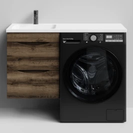 Тумба Смайл 110 подвесной, под стиральную машину, левая, Дуб крымский коричневый ПВХ 131005-9005 Vodok с раковиной в комплекте