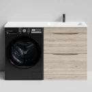 Тумба Смайл 130 напольный, под стиральную машину, правая, Дубослив ореховый светлый ПВХ 3445 Vodok с раковиной в комплекте