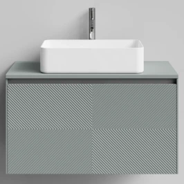 Тумба Соло 90, пример RAL 7005 Мышино-серый, матовая, 1 ящик, подвесной Vodok с раковиной в комплекте