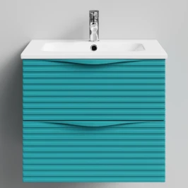 Тумба Эйфория 60 F7, пример RAL 5021 Водная синь, матовая, 2 ящика, подвесной Vodok с раковиной в комплекте