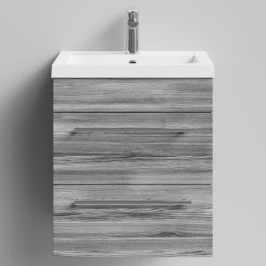 Тумба Элис 50 подвесной, 2 ящика, Лиственница структурная контрастно-серая ПВХ 64202 Vodok с раковиной в комплекте
