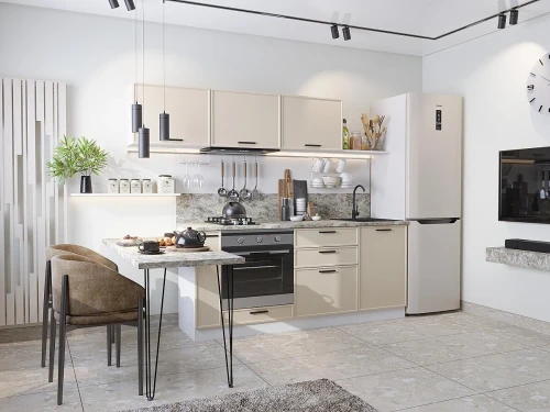 Прямая модульная кухня Фрейм-01 Cream Silk Белый 1782*2300*600