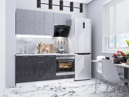 Модульный кухонный гарнитур Валерия-М-06 Серый металлик дождь светлый/Черный металлик дождь