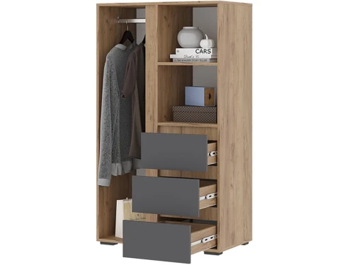 Шкаф «Хелен» ШК-03 с ящиками, графит/дуб крафт золотой