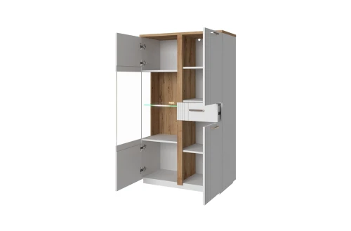 MATEO, Шкаф с витриной 1V2D1S P. Цвет БЕЛЫЙ / ДУБ НАВАРРА