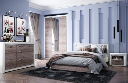 Кровать 160, OLIVIA, цвет вудлайн крем/дуб анкона