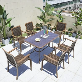 Мебель из литого алюминия Стол  прямоугольный из искусственного ротанга 80*120 БАМБУК + 6 Кресел  БАМБУК-3