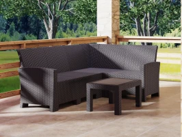 Комплект садовой мебели с угловым диваном Калифорния “California“ 188х136 см 4 места без подушек с кофейным столиком