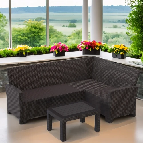 Комплект садовой мебели с угловым диваном Калифорния “California“ 188х136 см 4 места без подушек с кофейным столиком