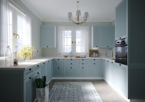 Кухонный гарнитур Моцарт 2600х3100х2400 Небесно-голубой МФД