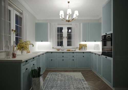 Кухонный гарнитур Моцарт 2600х3100х2400 Небесно-голубой МФД