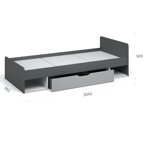 Кровать «Квадро» 90 с основанием под матрас, Антрацит/Белый/Шиншилла