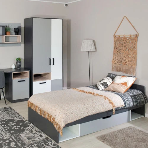 Кровать «Квадро» 90 с основанием под матрас, Антрацит/Белый/Шиншилла