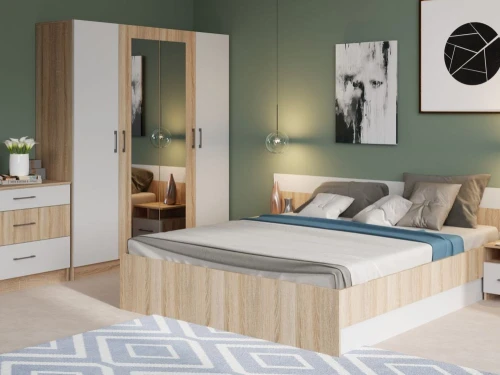 Спальня «Алена» 4 дв. шк, Дуб сонома/белый