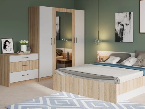 Спальня «Алена» 4 дв. шк, Дуб сонома/белый