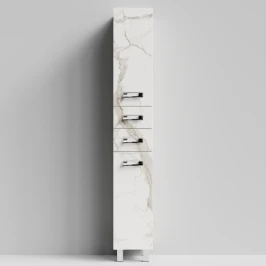 Пенал Орландо 30 напольный, Мрамор Белый натур милк ПВХ 2537, правый, бельевая корзина