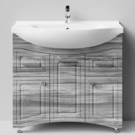 Тумба Адам 90 напольный, Лиственница структурная контрастно-серая ПВХ 64202, левый Vodok с раковиной в комплекте