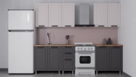 Готовый кухонный гарнитур ГК Аленушка 2 м  Лилия Кашемир/Сталь,скоба черный,сонома