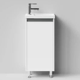 Тумба Бридж 40 напольный, ручка рейлинг, белый, левый Vodok с раковиной в комплекте