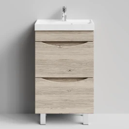 Тумба Лайт 50 напольный, Дубослив ореховый светлый ПВХ 3445 Vodok с раковиной в комплекте