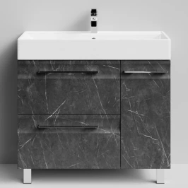 Тумба Мальта 90 напольный, ящики и дверь, Мрамор Графит софт тач ПВХ 4044-3, правый Vodok с раковиной в комплекте