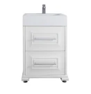 Тумба Риккардо 60 напольный, ящики, патина серебро, белая Vodok с раковиной в комплекте
