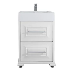 Тумба Риккардо 60 напольный, ящики, патина серебро, белая Vodok с раковиной в комплекте