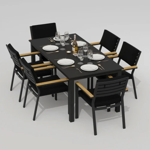 Обеденная группа DOLLA BONTA каркас карбон / стол алюминий 180 / ткань черная