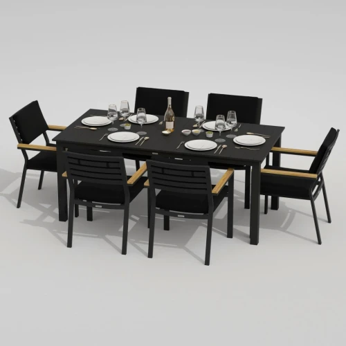 Обеденная группа DOLLA BONTA каркас карбон / стол алюминий 180 / ткань черная