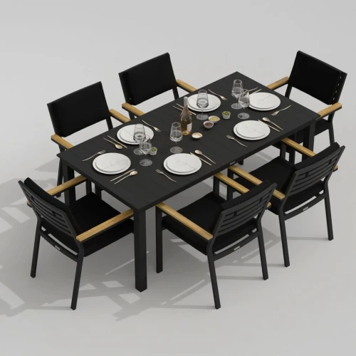 Обеденная группа DOLLA BONTA каркас карбон / стол алюминий 180 / ткань черная