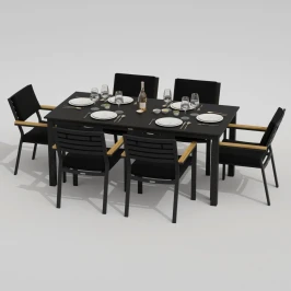 Обеденная группа DOLLA BONTA каркас карбон / стол алюминий 180 / ткань черная