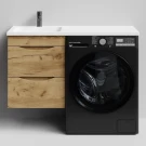 Тумба Смайл 110 подвесной, под стиральную машину, левая, Дуб Тортуга ПВХ 2357-43 Vodok с раковиной в комплекте