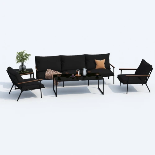 Лаунж зона FESTA черная с трехместным диваном