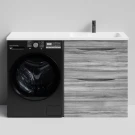 Тумба Смайл 130 напольный, под стиральную машину, правая, Лиственница структурная контрастно-серая ПВХ 64202 Vodok с раковиной в комплекте