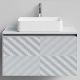Тумба Соло 90, пример RAL 7040 Серое окно, матовая, 1 ящик, подвесной Vodok с раковиной в комплекте