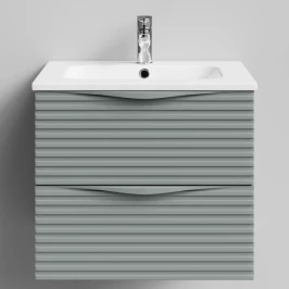Тумба Эйфория 60 F7, пример RAL 7005 Мышино-серый, матовая, 2 ящика, подвесной Vodok с раковиной в комплекте