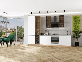 Кухонный гарнитур Фьюжн-08 Silky White-Дуб Вотан