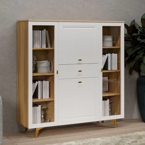 Шкаф-витрина Вега Сапфир 140, белый глянец